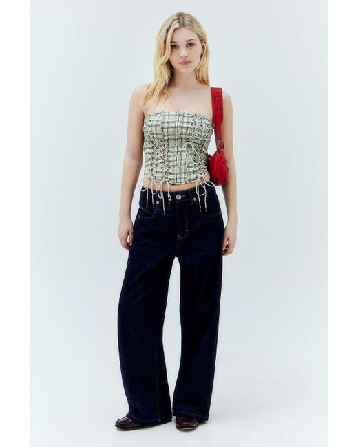Urban Outfitters Green Uo Celina Checked Lace-up Corset