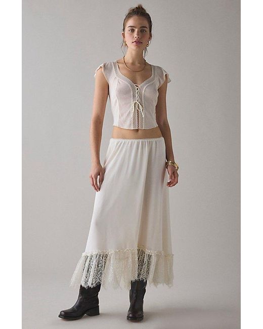 Kimchi Blue Natural Shauna Low-Rise Semi-Sheer Lace Trim Maxi Skirt