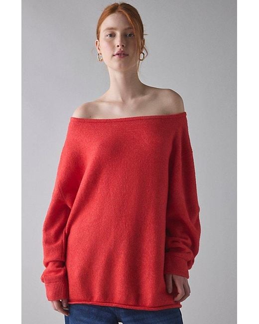 Urban Outfitters Red Uo Nola Oversized Off-The-Shoulder Sweater