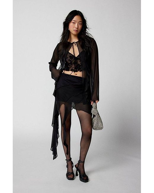 Urban Outfitters Black Uo Charlie Mesh Asymmetrical Mini Skirt