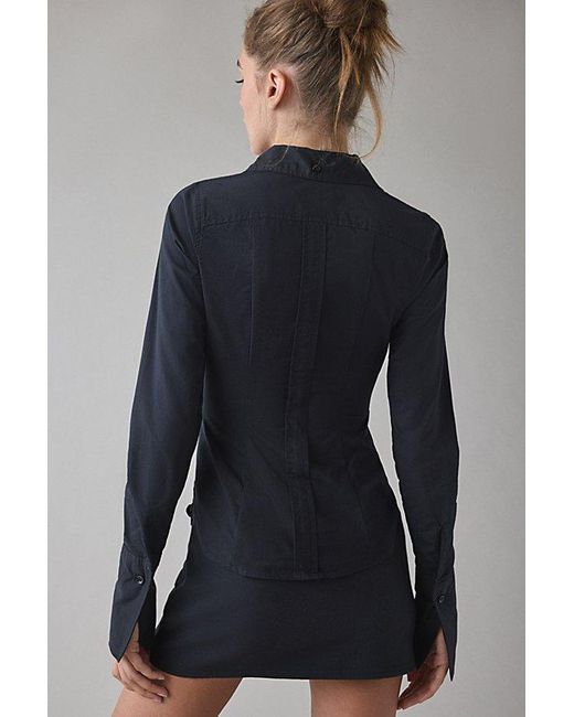 Urban Outfitters Black Uo Leilani Slim Button Up Shirt Top