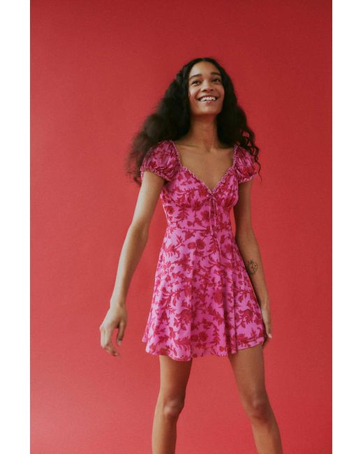 Urban Outfitters Pink Uo Audrey Mesh Mini Dress