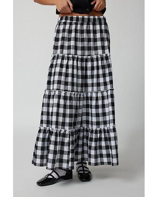 Urban Renewal White Remnants Gingham Tiered Maxi Skirt