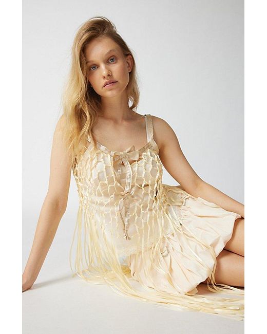 Urban Outfitters Natural Ribbon Bow Fringe Top
