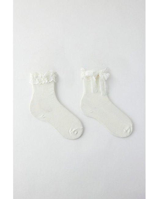 Urban Outfitters White Lace Bow Crew Sock