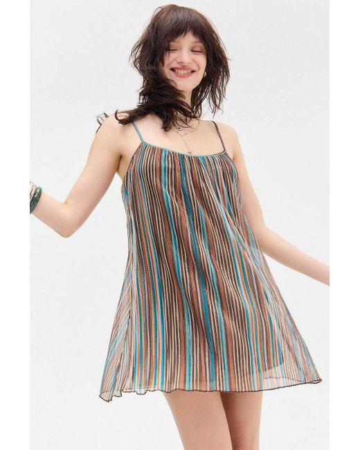 Motel Multicolor Cheria Shimmer Plisse Mini Dress M At Urban Outfitters