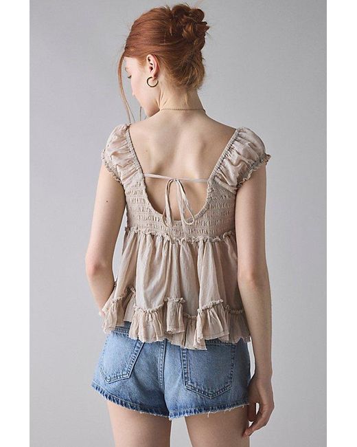 Kimchi Blue Natural Izzy Lace Trim Button-Front Babydoll Blouse