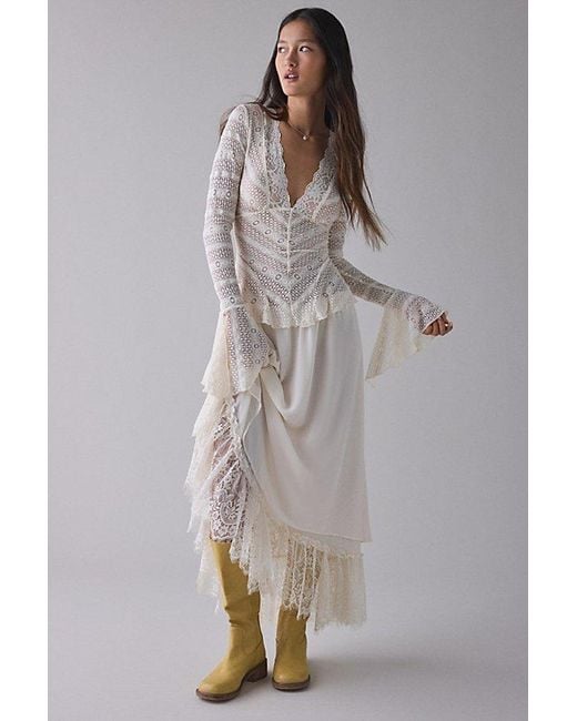 Kimchi Blue White Irene Sheer Lace Ruffle Bell Sleeve Top