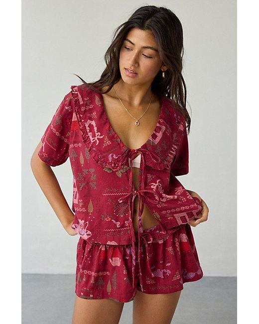 Out From Under Red Sweet Dreams Tie-Front Top + Micro Short Pj Set