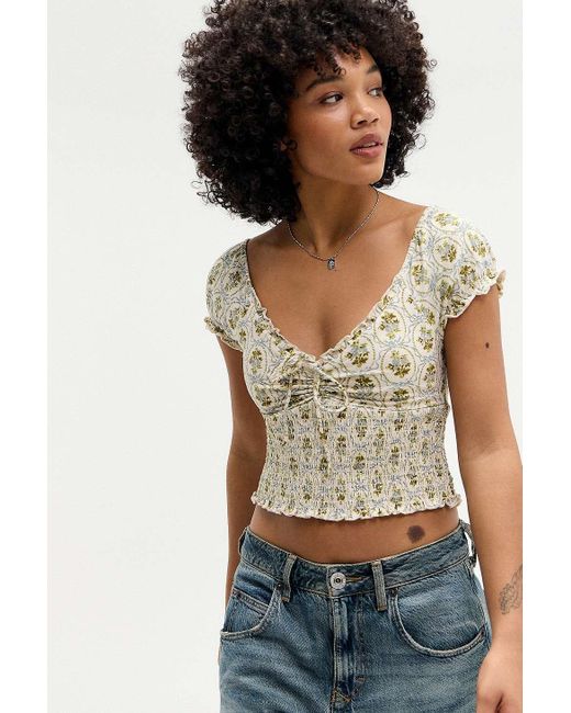 Kimchi Blue Natural Sydney Print Cap Sleeve Top