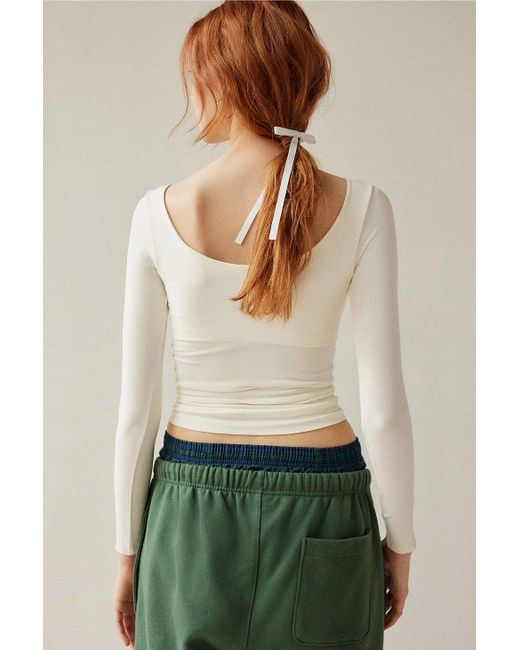 Urban Outfitters White Uo Roux Scoop Long Sleeve Top