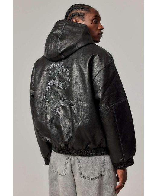 BDG Black Scorpion Faux Leather Skate Hoodie for men