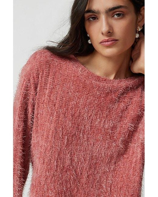 Urban Renewal Red Remnants Fuzzy Bell Sleeve Pullover Sweater