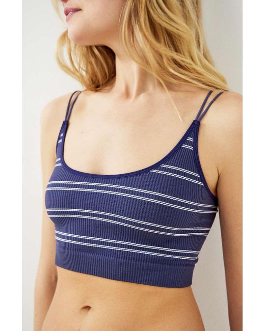 Out From Under Blue Markie Stripe Print Seamless Ribbed Cami