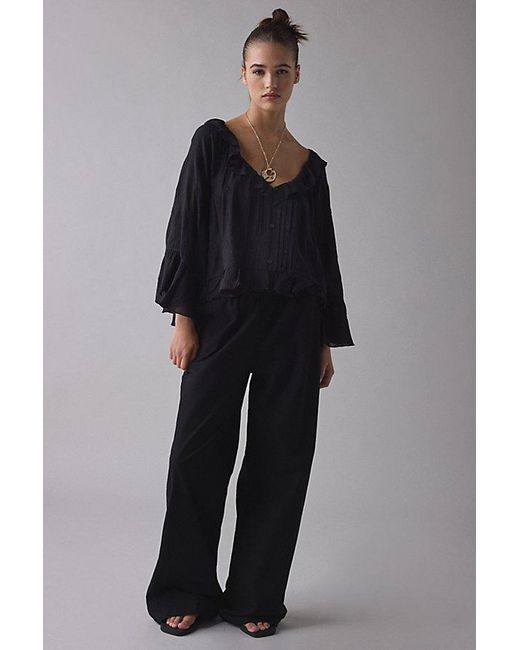 Kimchi Blue Blue Joni Embroidered 3/4 Sleeve Ruffle Blouse