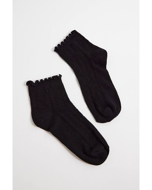 Out From Under Blue Pointelle Lettuce-edge Ankle Socks