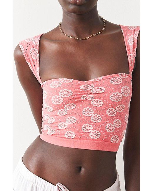 Out From Under Pink Flower Power Seamless Cropped Top