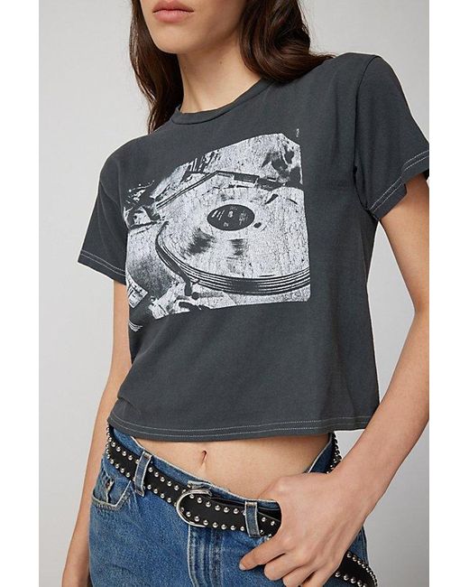 Urban Outfitters Gray Record Player Alexa Baby Tee