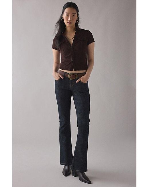 BDG Black Polly Corduroy Slim Short Sleeve Button-Up Shirt Top