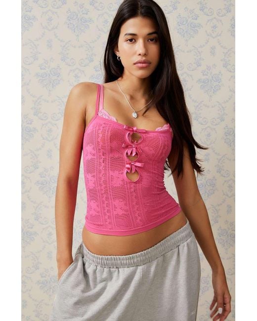 Urban Outfitters Pink Uo Lay Lace Bow Cami