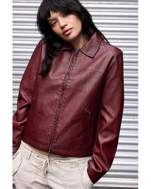 Silence + Noise Brown Silence + Noise Sally Fitted Faux Leather Jacket Xs At Urban Outfitters