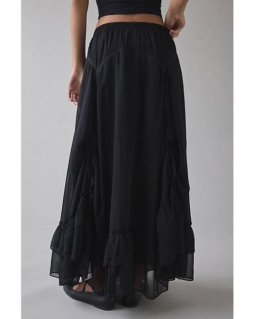 Kimchi Blue Black My Sweet Asymmetrical Ruffle Low-Rise Maxi Skirt