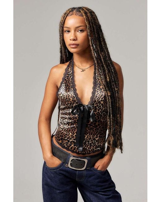 Kimchi Blue Black Farrah Leopard Print Halterneck Top