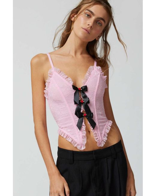 Out From Under Belle Lace & Bows Corset In Pink,at Urban