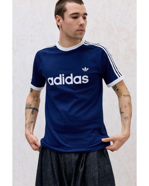 Adidas Blue Originals Night Indigo 3-stripes Ringer Graphic Tee for men