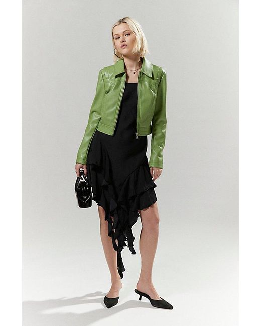 Silence + Noise Green Mariah Faux Leather Western Jacket