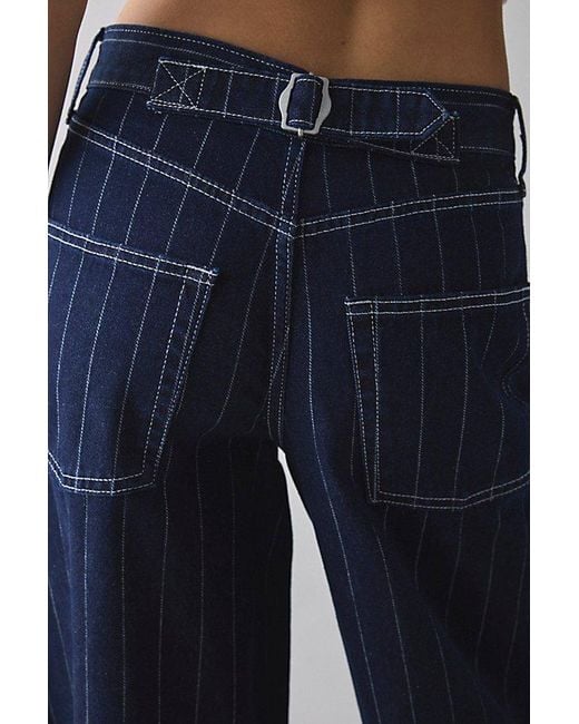 BDG Blue Logan Printed Buckle Baggy Barrel Jean