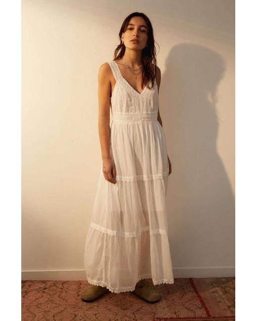 Urban Outfitters White Uo Florrie Prairie Midi Dress