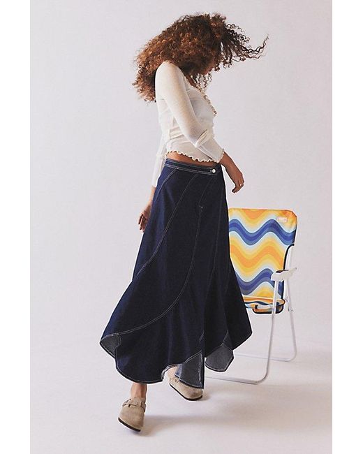 BDG Blue Greta Denim Seamed Maxi Skirt
