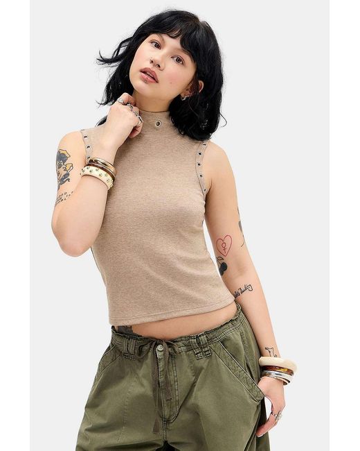 Daisy Street Natural Eyelet Detail High Neck Vest Top Jacket