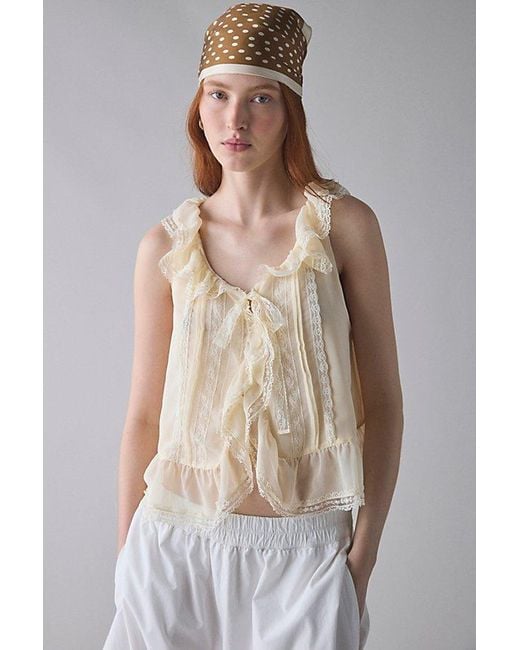 Kimchi Blue White Cassie Cascading Ruffle Lace Trim Sleeveless Blouse