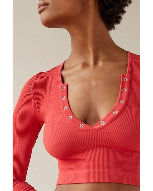 Out From Under Red Claudia Seamless Henley Top
