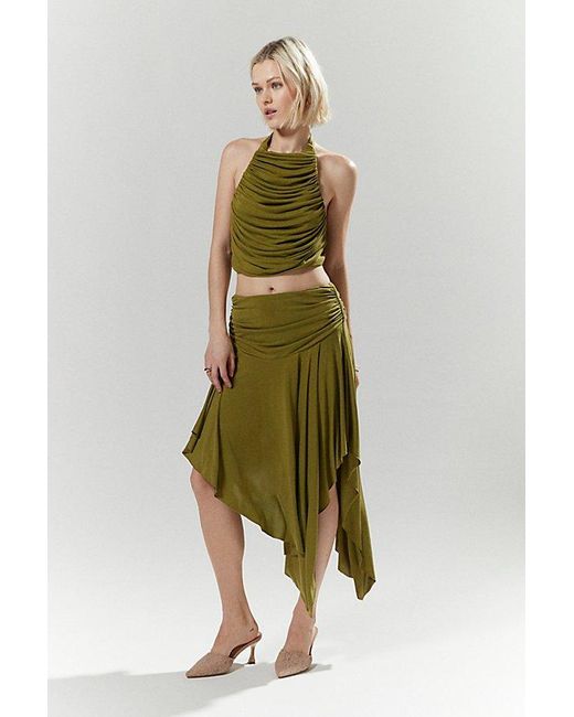 Silence + Noise Green Irina Halter Top & Asymmetrical Midi Skirt Set