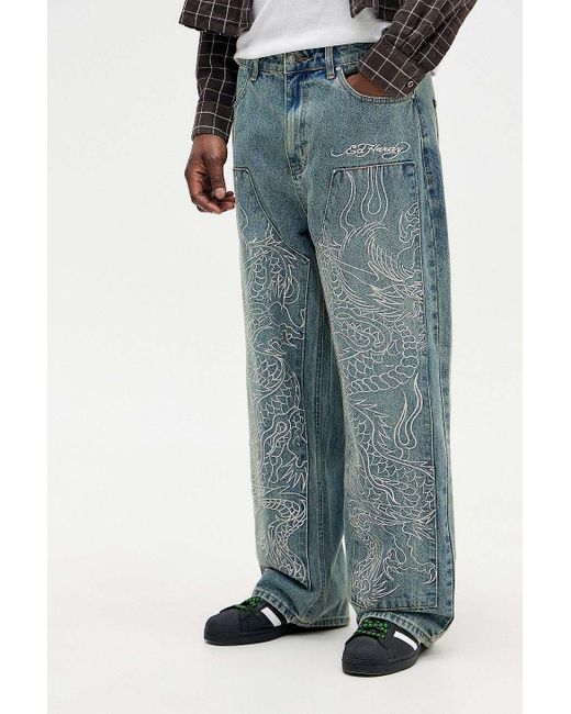 Ed Hardy Blue Uo Exclusive Snake Panther Carpenter Jeans for men