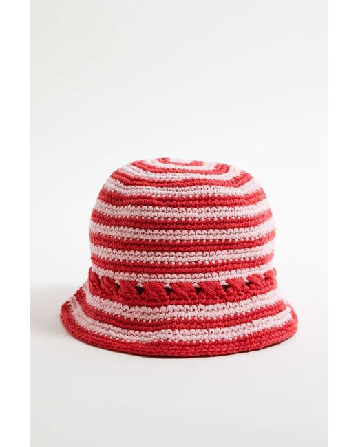 Urban Outfitters Red Uo Stripe Knit Bucket Hat