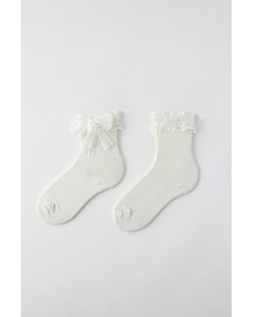 Urban Outfitters White Lace Bow Crew Sock