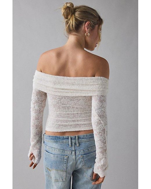 Kimchi Blue Gray Lily Sheer Lace Long Sleeve Off-The-Shoulder Top