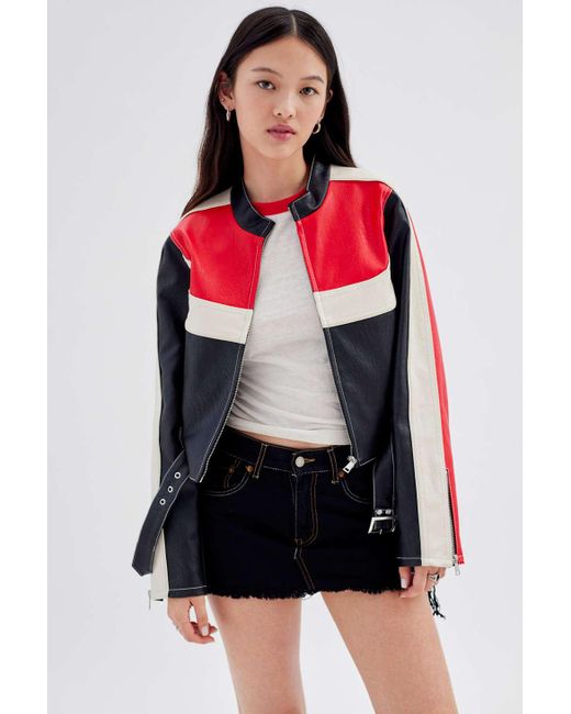 Urban Outfitters Uo Jordan Faux Leather Fitted Moto Jacket in Red | Lyst