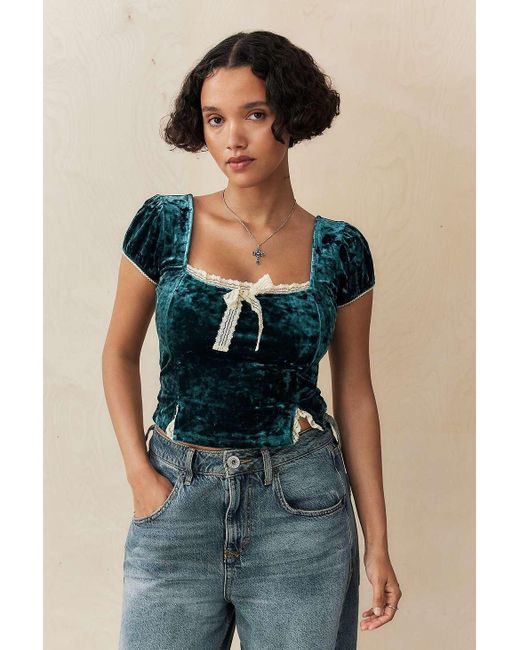 Kimchi Blue Blue Rosa Square Neck Velvet Blouse