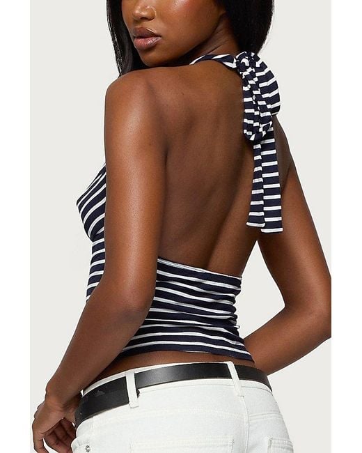 Edikted Blue Striped Cowl Neck Halter Top