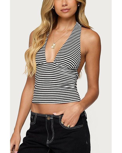 Edikted Black Sage Striped Halter Top