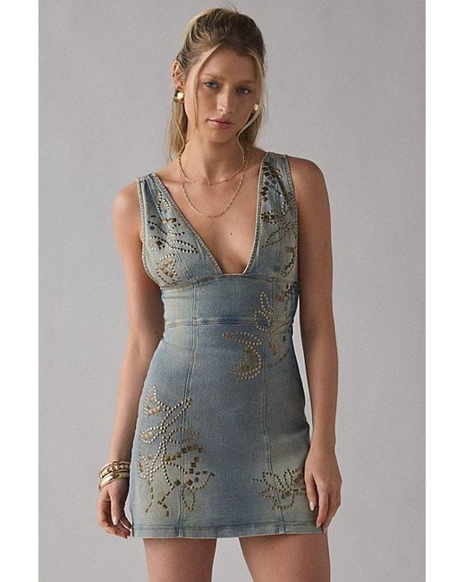 uo denim dress Urban Outfitters Guilty Pleasure Studded Mini Chic Wedding Dresses for Product ID:AP1E213148_AK414_M best summer dresses Color:Blue Bell Strapless