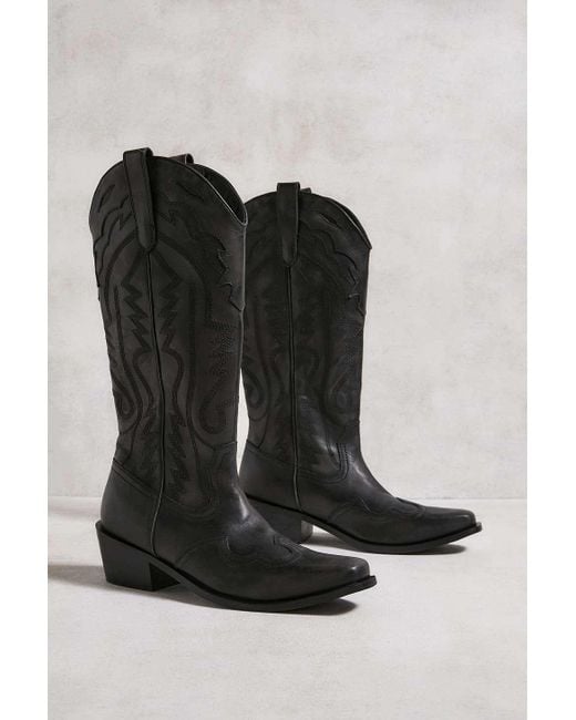 Urban Outfitters Uo Black Leather Dallas Cowboy Boots