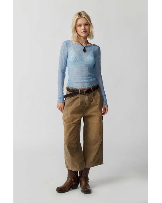 Out From Under Libby Sheer Lace Long Sleeve Top In Sky,at Urban Outfitters  in Blue