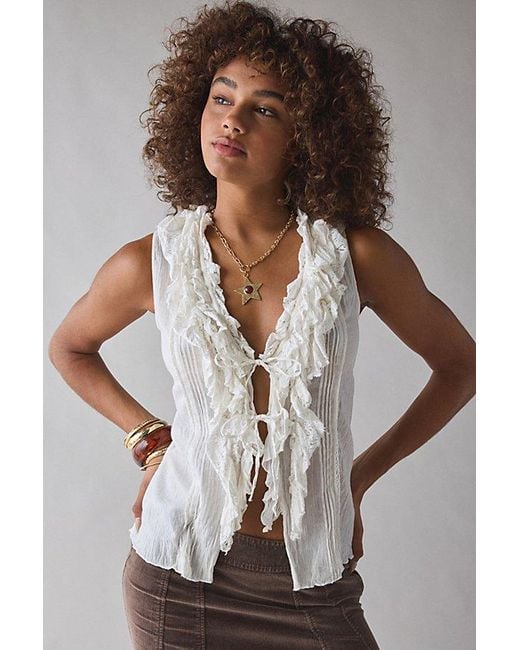 Kimchi Blue White Clara Cascading Ruffle Tie-Front Tank Top