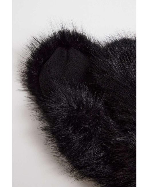 Urban Outfitters Black Uo Lilah Faux Fur Mittens